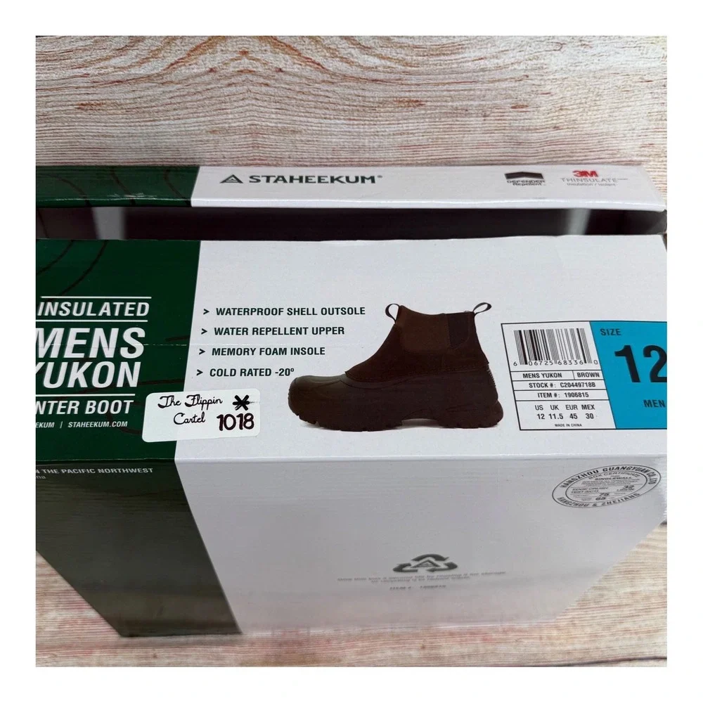 Staheekum Mens Winter Duck Boots‎ Brown Black Fleece Lined Waterproof Size 11